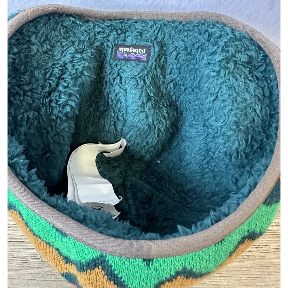 Patagonia Baby Reversible Beanie Hat Geo Knit Nettle Colorful Sz 3-6 Months